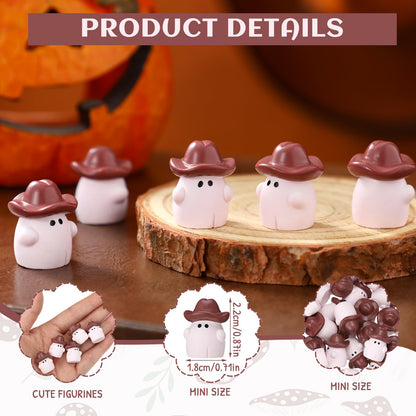VioraWhite 50 Pcs Halloween Mini Cowboy Figurines Resin Tiny Miniature Cowboy Figures for Halloween Party Outdoor Home Garden Decoration