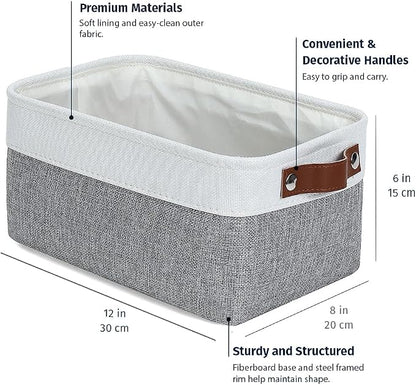 OrganiHaus 12x8in Canvas Storage Baskets 6 Pack | SMALL Fabric Bins for Shelves | Pantry & Bathroom Organizer | Gray/Off-White