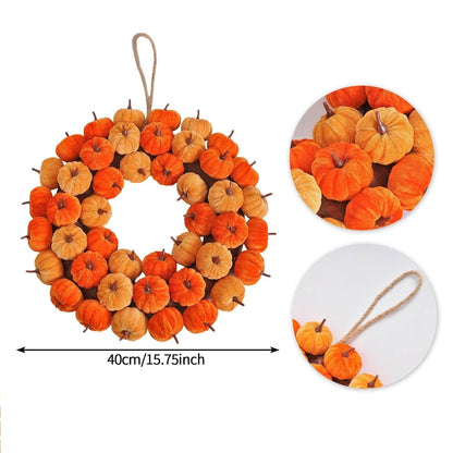 Thanksgiving Pumpkin Wreath Artificial Fall Harvest Wreath Autumn Hanging Garland for Thanksgiving Festival Holiday Window Party Decor