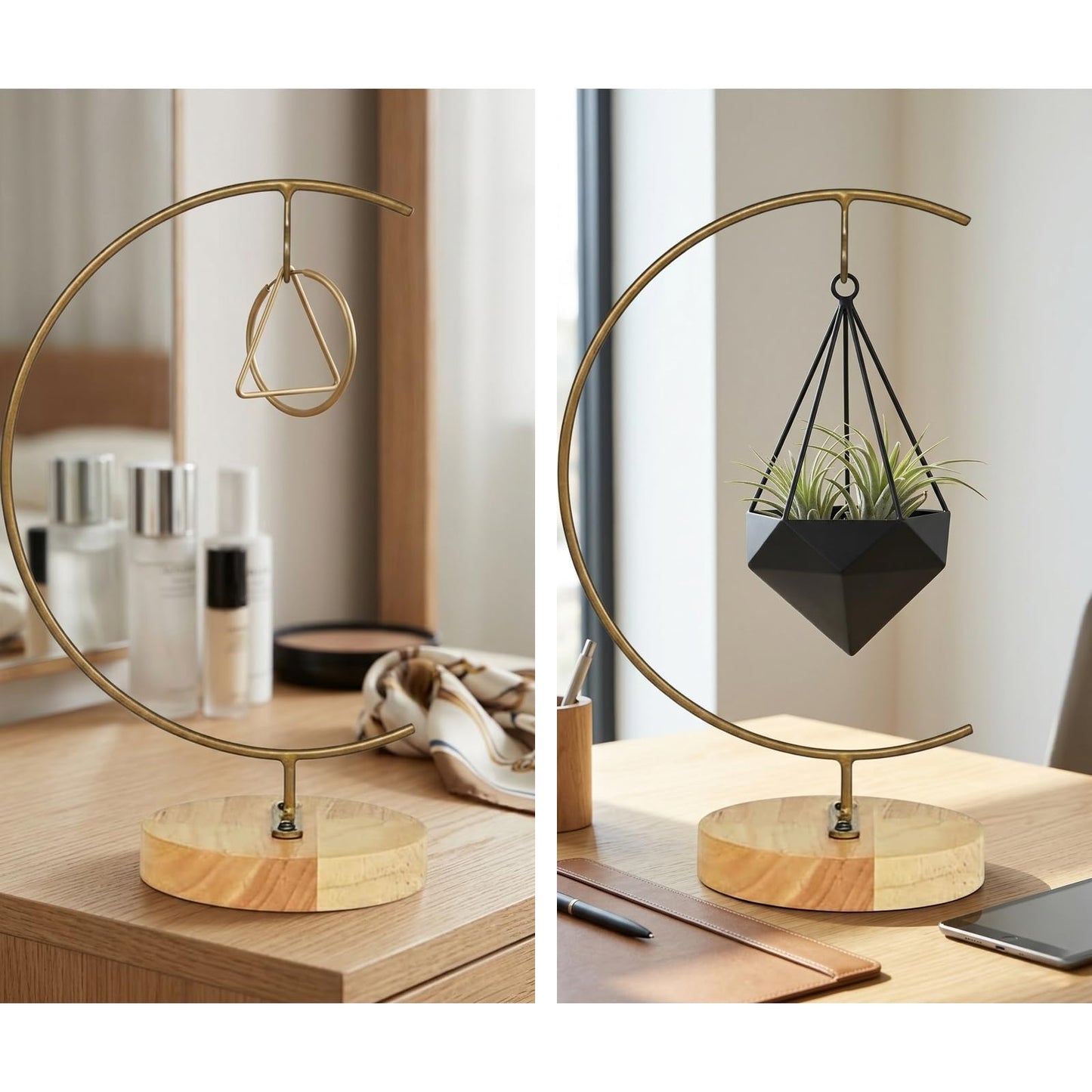 Aylbcz Gold Ornament Display Stand, 11" Large Iron Pothook Holder for Hanging Glass Globe Terrarium, Air Plants, Witch Ball & Sun Catchers, Elegant Metal Hanging Rack for Christmas & Wedding Decor