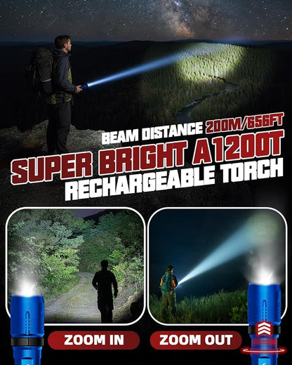 Victoper Red Rechargeabe Flashlight 2 Pack, High Lumens 5 Modes LED Bright Tactical Flashlights, Waterproof Zoomable Flash Light for Outdoor, Gifts for Camping Essentials Gear