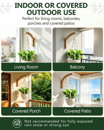 DSJIFGEW Wooden Plant Hangers - Hanging Plant Hooks for Indoor Outdoor, Wood Hanging Wall Plant Hooks Heavy Duty for Flower Pots Wind Chimes and Bird Feeders(2-Pack,8-Inch)