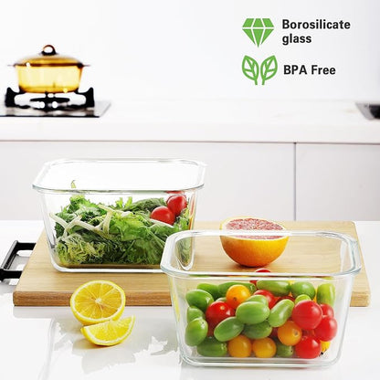 HOMBERKING 6 Pieces 63oz/8cup Large Glass Food Storage Containers with Lids, Meal Prep Containers, Airtight Bento Boxes with Leak Proof Locking (3 Containers 3 Lids), Microwave,Oven,Fridge Safe-Black