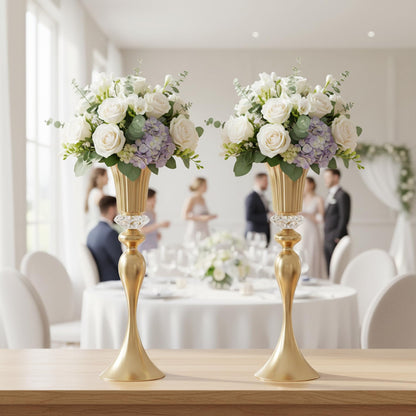 Metal Wedding Flower Vases for Tables - 22" Tall Elegant Table Centerpiece Vases, Gold Trumpet Flower Stands for Anniversary Ceremony Birthday Party Event Wedding Home Decorations (2, Gold)