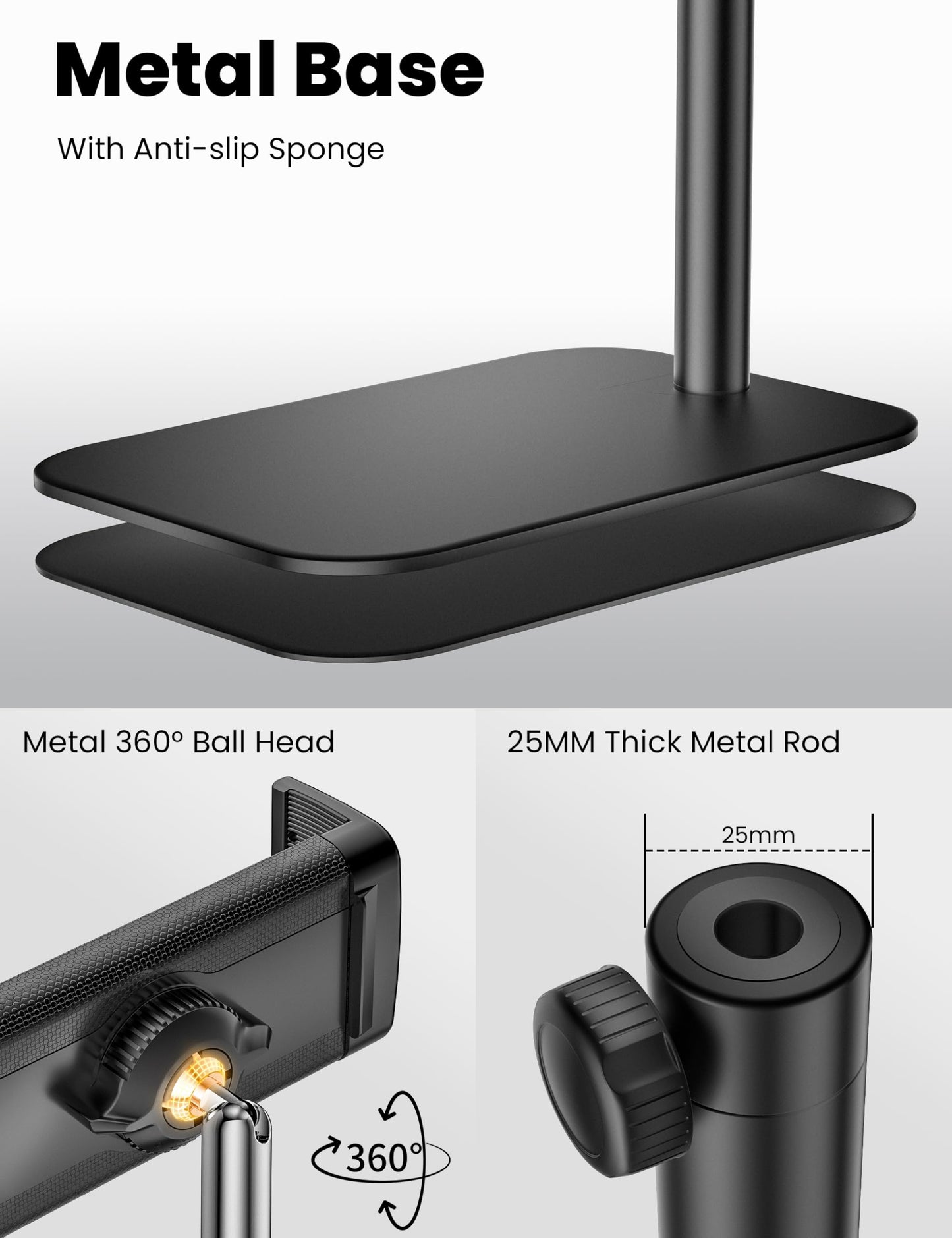 Tablet Floor Stand, 360-Degree Rotatable Metal Tablet Holder Stand, Adjustable Height and Angle iPad Stand,Universal Tablet Holder for iPad/Phone/Kindle/Tabs/E-Readers and all 4.7~12.9” Screen Devices