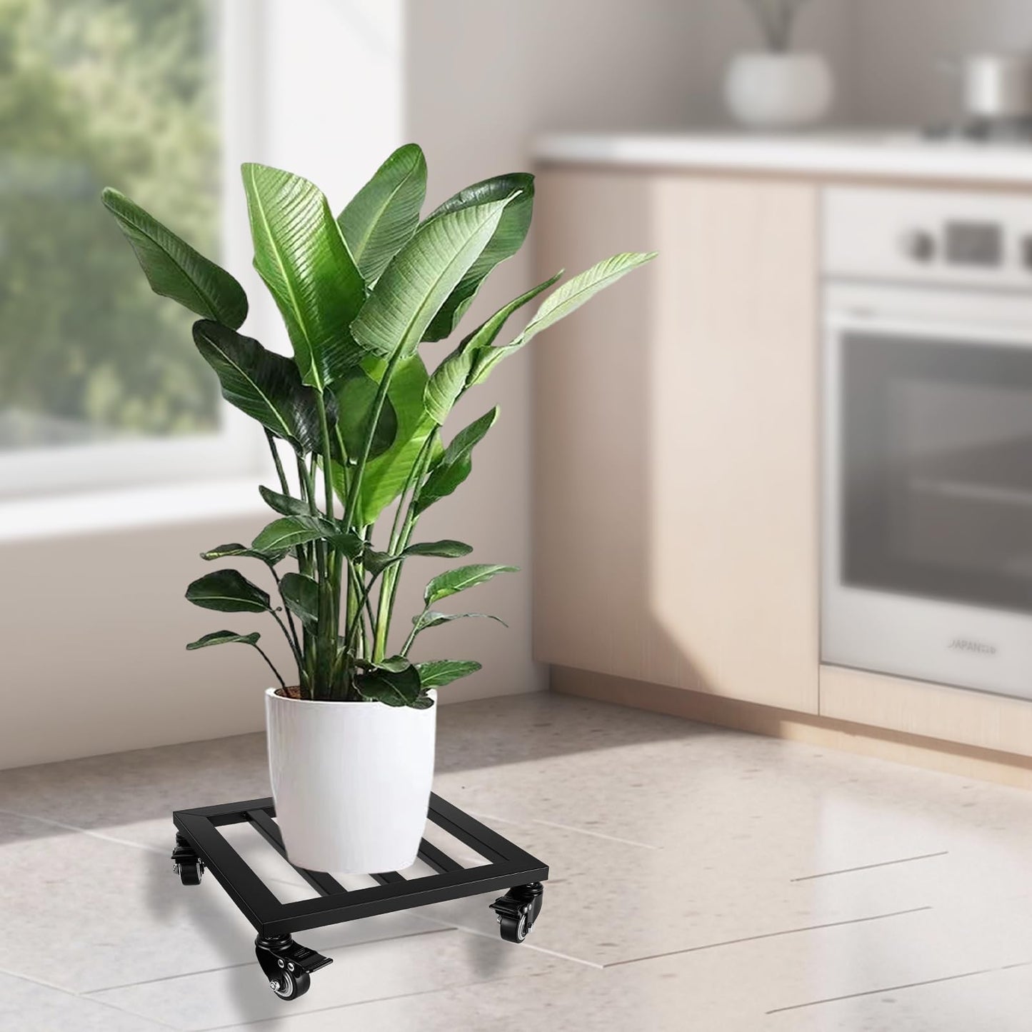 Plant Stand with Wheels,Metal Plant Caddy Heavy Duty Rolling Plant Stand Indoor Outdoor,12'' Square Wheeled Plant Dolly with Lockable Caster Wheels Holds up 380 Lbs Planter Mover for Home Garden