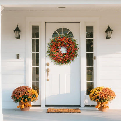 26" Fall Wreath for Front Door, Porch, Window - Large Artificial Eucalyptus Leaves with Fake Silk Flowers Outdoor Wreath for Home Farmhouse Harvest Festival Thanksgiving Day Autumn Decor