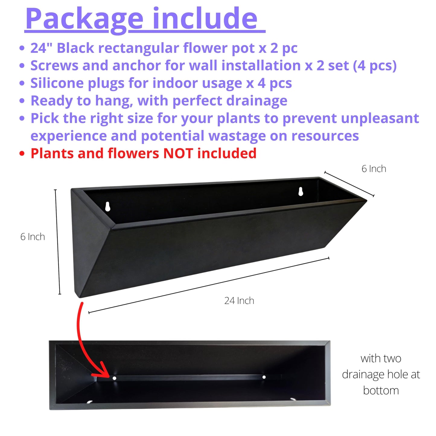 LaLaGreen Wall Planter (24 Inch, 2 Pack) Triangle Black Metal Hanging Flower Pots for Outdoor Plants, Geometric Carbon Steel Wall Mounted Planters for Succulents, Modern Vertical Garden Home Decor