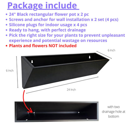 LaLaGreen Wall Planter (24 Inch, 2 Pack) Triangle Black Metal Hanging Flower Pots for Outdoor Plants, Geometric Carbon Steel Wall Mounted Planters for Succulents, Modern Vertical Garden Home Decor
