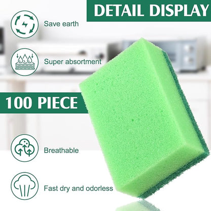 Patelai 100 Pcs Heavy Duty Sponges Kitchen Bulk Dish Sponges Cleaning Scrub Sponge Abrasive Scrubber Sponge Non Scratch Scouring Absorbent Dish for Washing Kitchen Assorted Colors