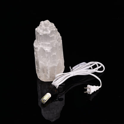 AMOYSTONE 8" Natural Selenite Crystal Lamp White Gemstones Skyscraper Tower Healing Lights Small, Include Led Bulb Switch
