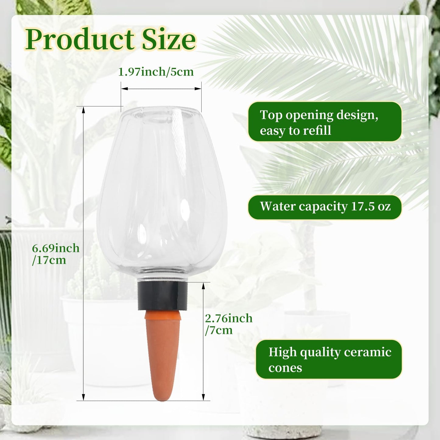 GEWOSI 6pack Plant Self Watering Globes, Plastic Water Bulbs Top Fill, 12.3 oz Plant Watering Devices System Slow Release Terracotta, Water Spikes Stakes for Indoor (Clear-6pack)