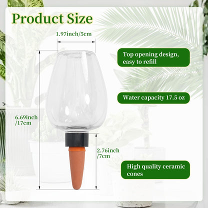 GEWOSI 6pack Plant Self Watering Globes, Plastic Water Bulbs Top Fill, 12.3 oz Plant Watering Devices System Slow Release Terracotta, Water Spikes Stakes for Indoor (Clear-6pack)