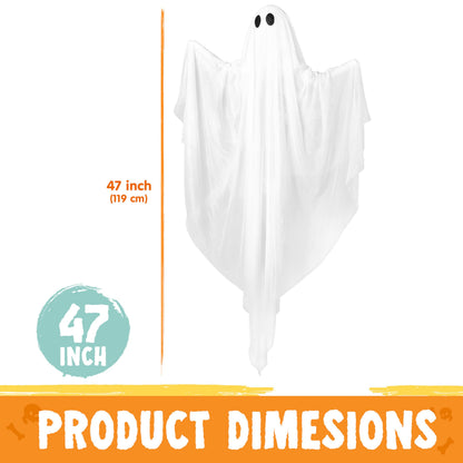JOYIN Halloween Hanging Light up Ghost with Spooky Blue LED Light, 47” White Ghosts Halloween Hanging Decoration for Front Yard Patio Lawn Garden Party Decor Indoor Outdoor