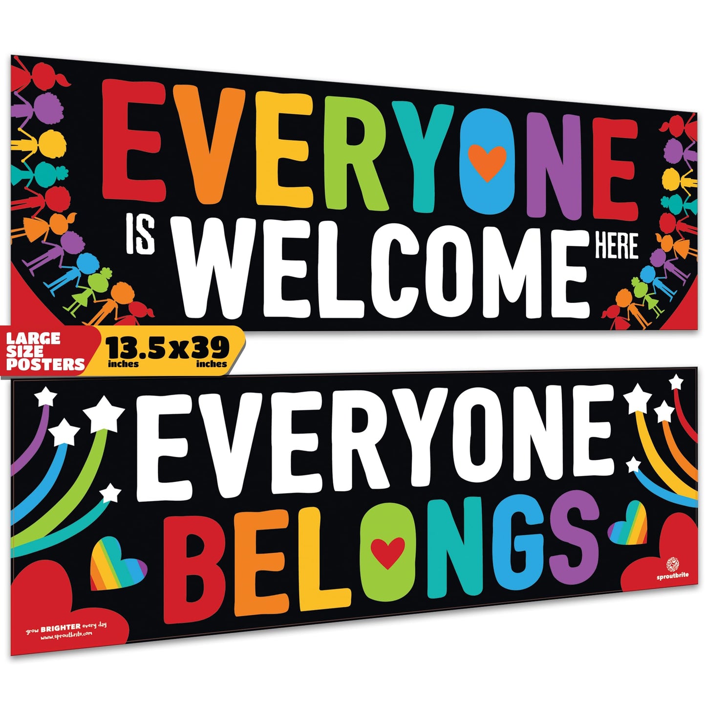 Sproutbrite 2 Pack 13.5” x 39” Welcome Posters for Classroom – Educational Charts & Posters Wall Decor for Pre, Elementary and Middle School Teacher Decorations for Classroom - Promotes Inclusivity and a Sense of Belonging