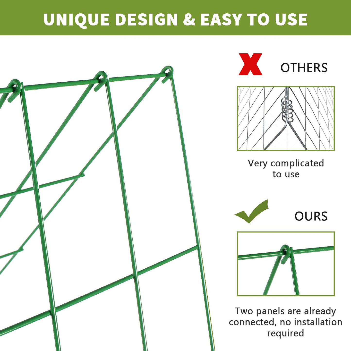 UrGROWA Cucumber Trellis 2 Pack, Foldable A-Frame Garden Trellis for Raised Bed Garden Grow Support with Plant Support Clips, Twist Ties, Plastic Ties, for Cucumber,Tomato, Climbing Plants and Flowers