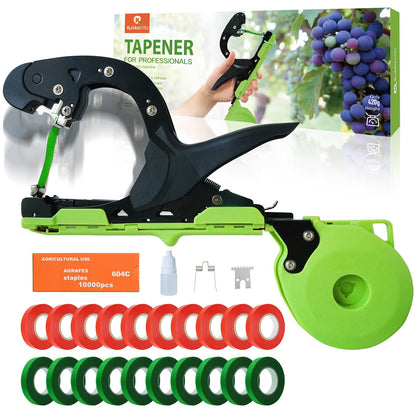Kukkasilta Upgraded Plant Tying Machine Tie Up Vine Tomatoes and Grapes Quickly Plant Tying Tape Tool for Gardeners Farmers Plant Tie Tapener Gun with SK5 Blade Replacement Green Tapes and Staples