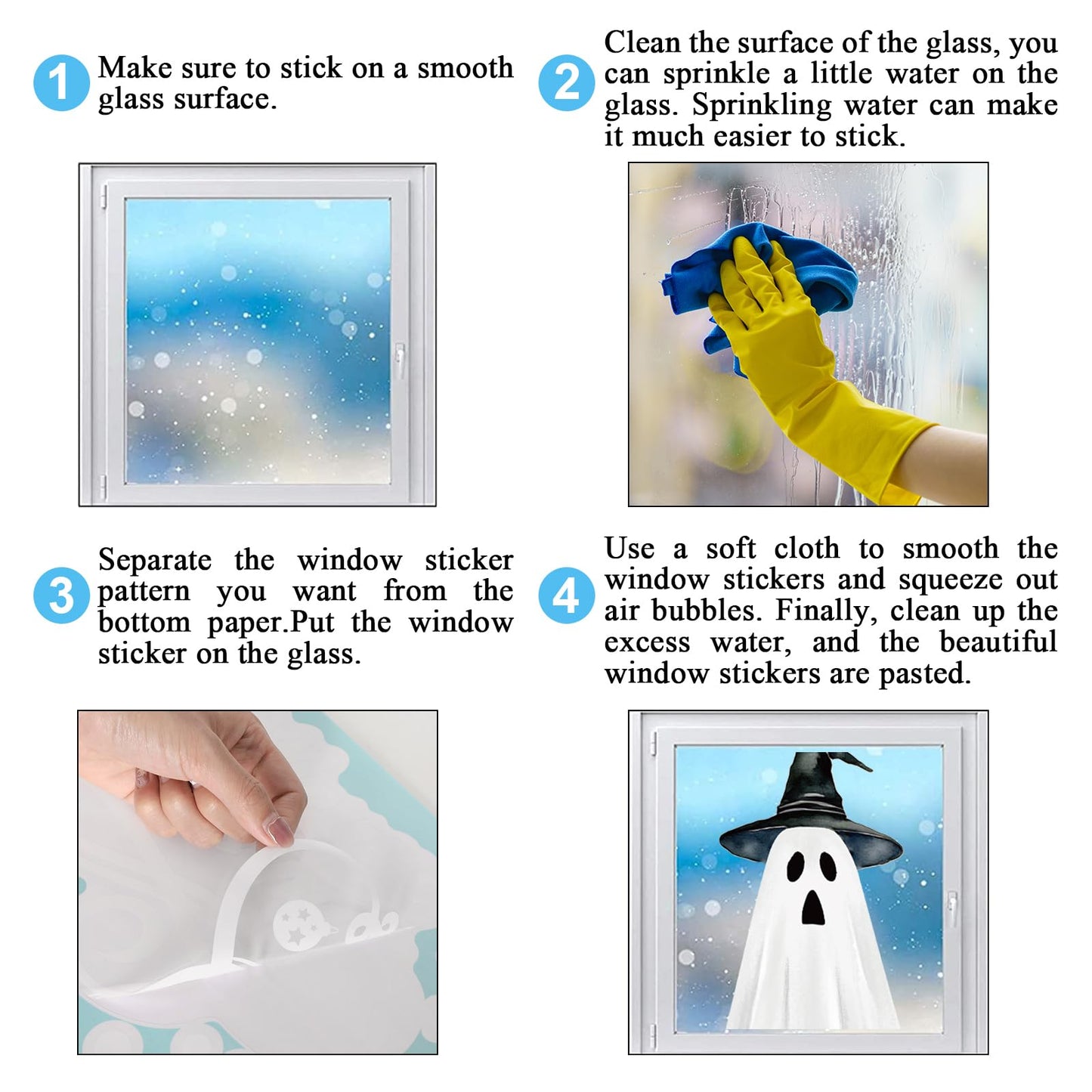 JarThenaAMCS Extra Large Halloween Window Clings Ghost Witch Hat Pumpkin Window Stickers Double-Sided Glass Decals for Home Classroom Office Party Decoration, 4 Sheets