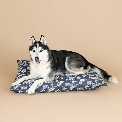 Fringe Studio INDIENNE Coastal Blue 36" W x 27" D Large Pillow Pet Bed, 100% Cotton Canvas Reversible Cover, Machine Washable, PetShop Collection (225021)