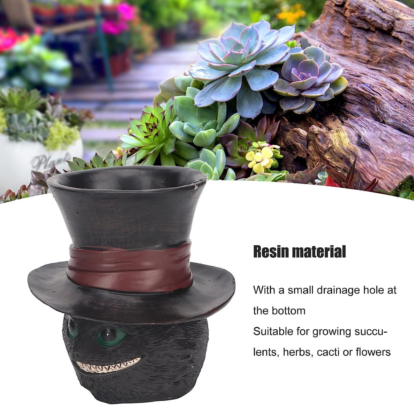 Unique Black Cat Head Little Planter Pot, Cute Succulent Indoor Flower Pot, Funny Novelty Resin Plant Flowerpot with Drain Hole, Cat Pen Brushes Holder, Lovely Desk Room Home Decor