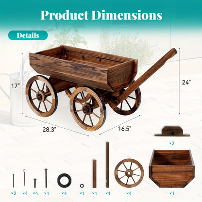 MFSH Wood Wagon Flower Planter Pot Stand W/Wheels Home Garden Outdoor Decor-41INCH