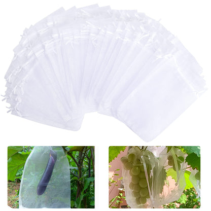 8x12 Inch 100 Pcs Penetrating Light Fruit Protection Bags- Organza Fruit Netting Barrier Bags,Garden Plant Fruit Mesh Bags with Drawstring