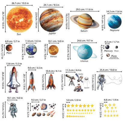 DECOWALL DS12-8077 Solar System Wall Stickers for Kids Room Décor Space Wall Decals for Bedroom Educational Removable Art Murals Decorations Living Ceiling Galaxy Planets Boys Stars