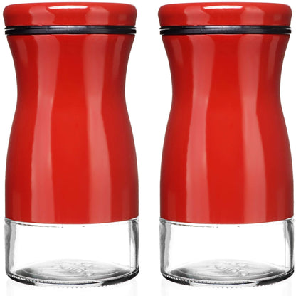 Salt and Pepper Shakers Set with Adjustable Pour Holes by CHEFVANTAGE - Red