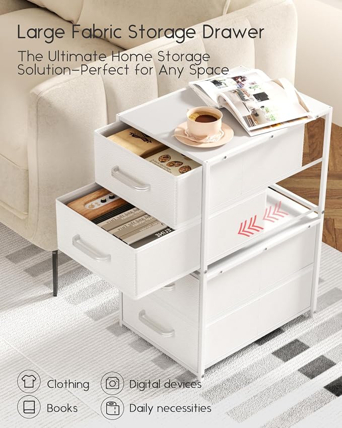 Homsorout 2 Drawers for Closet - Small Stackable Storage Organizer, Fabric Dresser Nightstand with Wooden Top & Metal Frame, Closet Drawer Organizers and Storage for Bedroom, Entryway, Dorm, White
