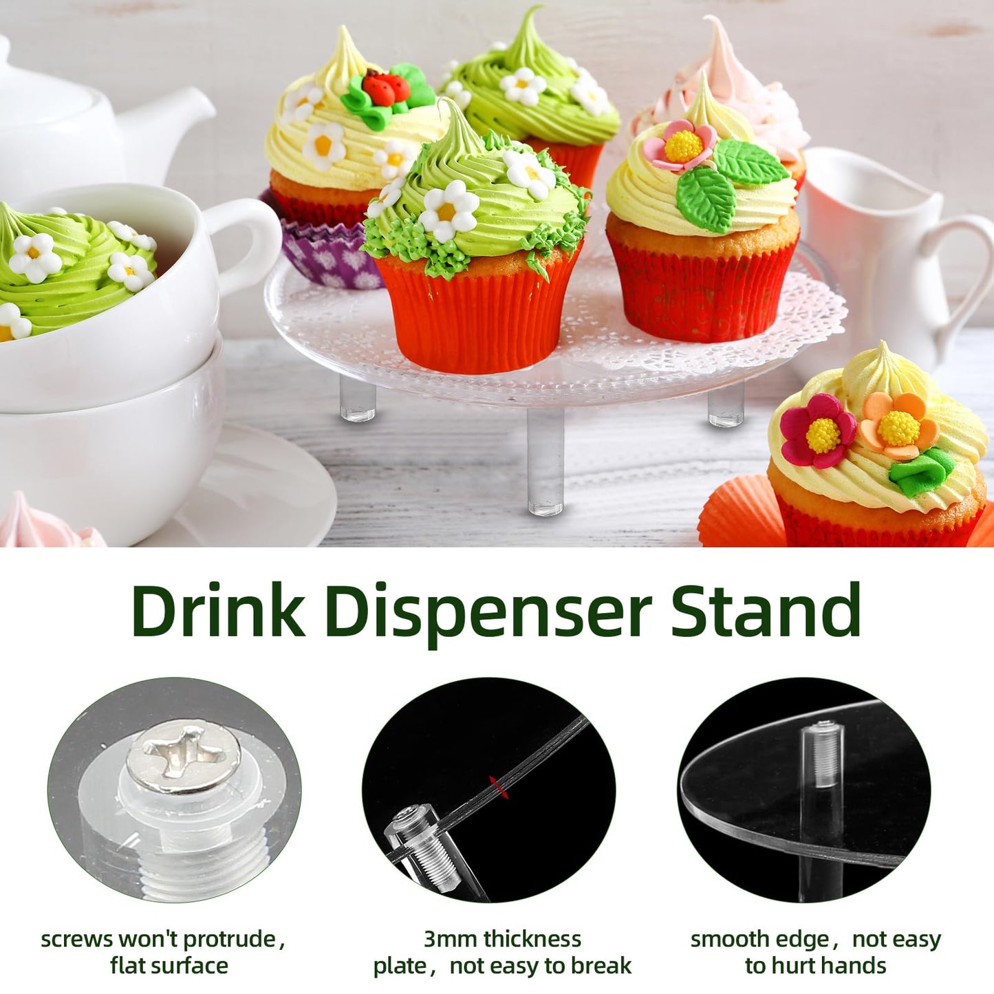 LifCratms 2 Pcs Clear Drink Dispenser Stand, Fit Max 7.87 Inch Diameter of Glass Beverage Dispenser, Acrylic Plant Stand for Parties and Events ( Height: 9.8cm/4"