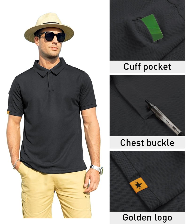 ZITY Mens Polo Shirt Short Sleeve Sports Tactical T-Shirt Athletic Golf Polos Daily Casual Stylish Collared Shirts for Men Dark Grey X-Large