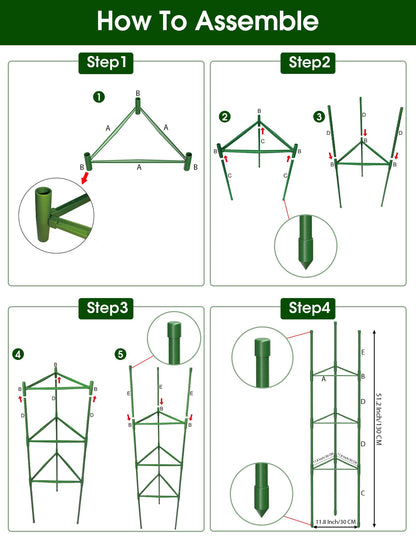 Tomato Cages,6 Pack MQJIAZHI 51.2inch Adjustable - Rust-Proof Tool-Free Trellis for Raised Garden Bed & Climbing Plants