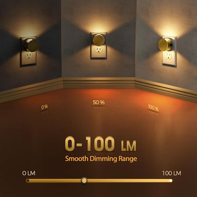 Briignite Night Lights Plug into Wall [2 Pack], Dusk to Dawn Sensor Nightlight, Brightness Adjustable, 3000K Soft White, Dimmable Plug in Night Light for Bathroom,Bedroom, Hallway, Stairs, Kitchen