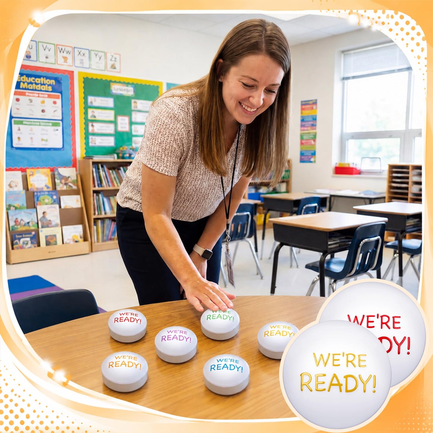 Jowwcen 6 Pcs Group Management Push Light We're Ready Push Lights Classroom Small Group Task Organizer for School Teacher Homeschool Learning Supplies