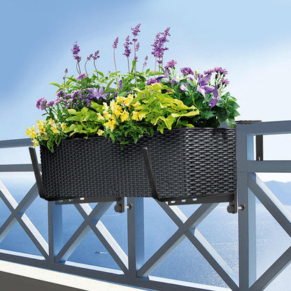 ZUIWAN 2 Pcs Adjustable Railing Planter Boxes Brackets,Heavy Duty Iron Window Box Planters Holder Outdoor for Railings,Windowsill,Patio,Deck,Garden,Balcony,Fence,Wall,Porch,Black