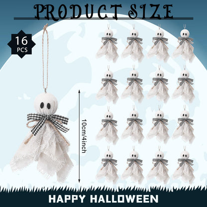 Leinuosen 16 Pcs Halloween Ghost Hanging Ornaments 4 Inch Small Hanging Ghost Tree Ornaments Farmhouse Rustic Boo Decoration for Haunted House Party Front Yard Porch Patio Lawn Garden Decor