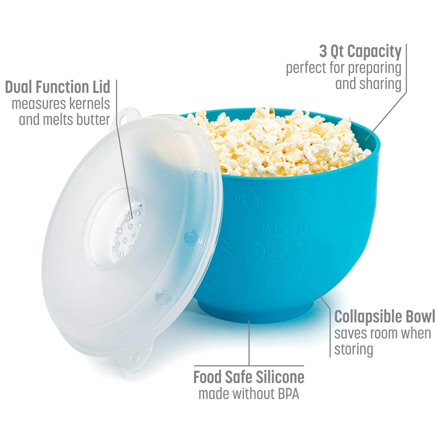 Goodful Silicone Popcorn Popper, Collapsible Hot Air Microwavable Popcorn Maker, Bowl Made without BPA, Teal