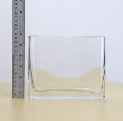 CYS EXCEL Glass Book Vase (H:6" Open:7"x2") Round Edge Oval Flower Vase Rectangular Wedding Centerpiece