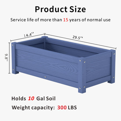 KETOYARK HDPE Raised Planter Box Outdoor,Rot-Resistant and Non-Cracking,Small Raised Beds for Gardening 29.5 * 14.4 * 9.8 in for Yard,Lawn,Outdoor Planter Boxes Rectangle with Drainage Holes Navy