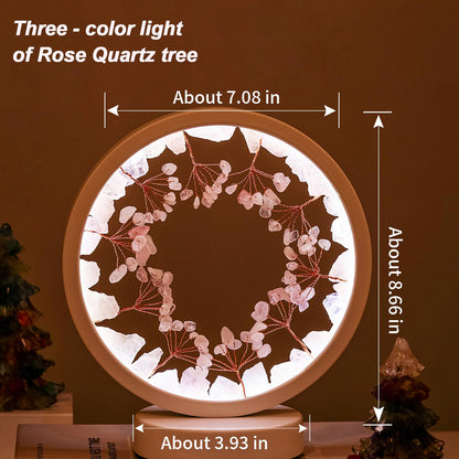 Runyangshi Crystal Night Lamp Natural Rose Quartz Crystals Small Tree Bedside Ambient Lamp USB Port 3 Colours Adjustable Lamp Suitable Night Light for Living Room Bedroom Office Home Decor Gift