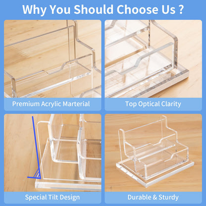 NIUBEE Clear Business Card Holder 2 Tier Acrylic Business Card Stand, 2 Slots Business Card Display for Desk Counter, 150 Card Capacity, 1 Pack