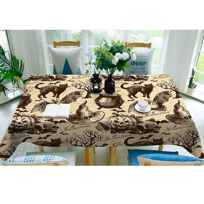 Moslion Tablecloth Halloween Pattern Retro Vintage Style Animal Cat Pumpkin Owl Bat Witch Hat Tree Season Tablecloth for Fall Harvest Thanksgiving Christmas Wedding Anniversary 60x90 Inch