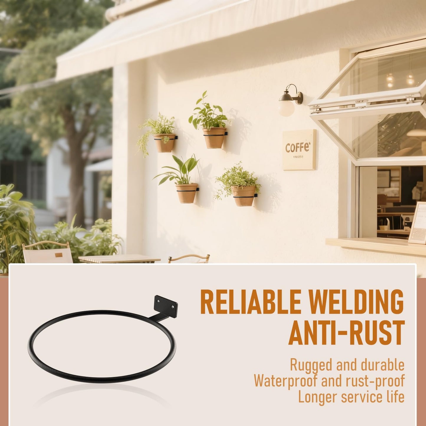 ASZUNE Wall Pot Holder Bulk 6in 6Pack Ring Plant Hanger, Metal Planter Hooks Wall Mounted Bracket Heavy Duty for Outdoor Indoor Black