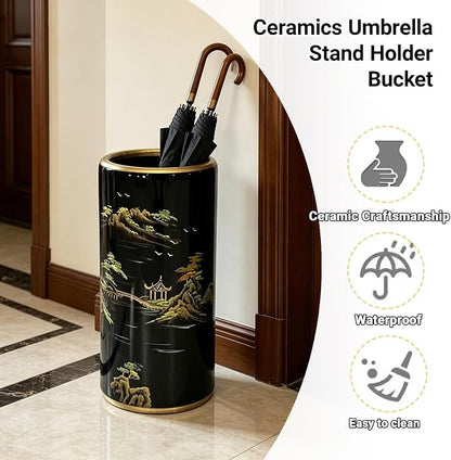 Ceramic Umbrella Stand Umbrella Holder for Entryway Hand-Made Umbrella Stand Barrels Umbrella Holder Cane Floor Standing Vase Ceramic Storage Bucket for Home Office Entrance Indoor.(Light blue 2022)