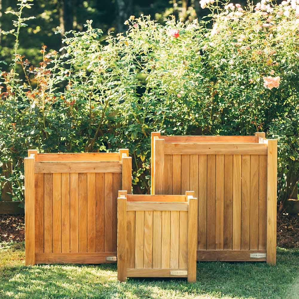 TITAN GREAT OUTDOORS Ash & Ember Grade A Teak Square Planter Box, 6 Cu FT / 48 Gal Fill Capacity, 26x26x28 Naturally Weather-Resistant Planters for Outdoor Plants, Outdoor Patio & Garden Decor
