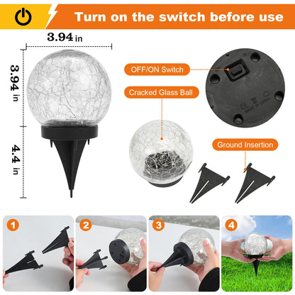 MLKNK Solar Globe Lights Outdoor Waterproof-Solar Balls-Solar Garden Lights-Orbs for Outside 8 Pack Cracked Glass Ball for Lawn Patio Yard Backyard Decorations