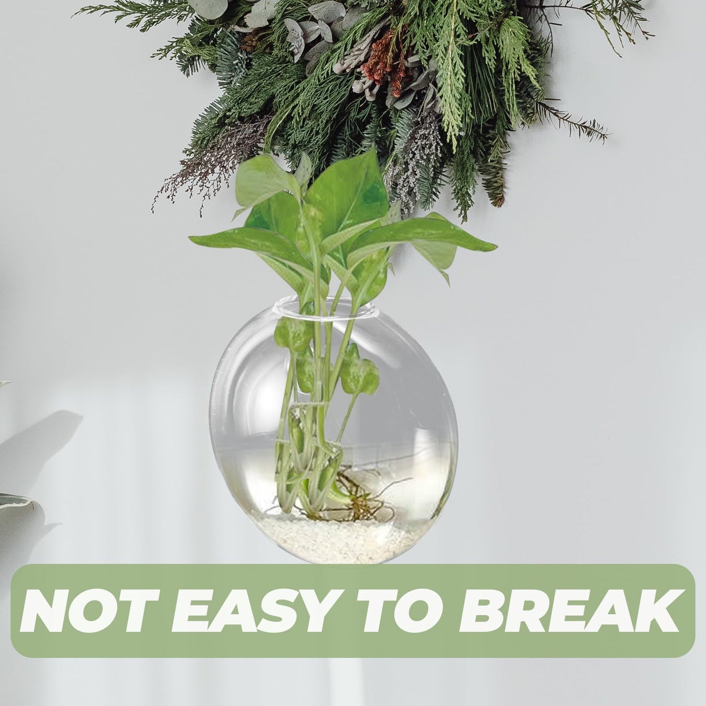 TOPPERFUN Wall Hanging Planter Glass Vase for Hydroponics Plants Small Glass Terrarium Vase Indoor Wall Flower Decor 1pcs