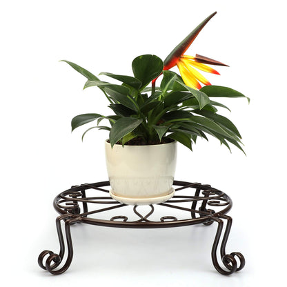 Autopromake Brown Plant Stand for Flower Pot Heavy Duty Potted Holder Indoor Outdoor Metal Rustproof Iron Garden Container Round Supports Rack for Planter Bronze, Pumpkin Stand Outdoor