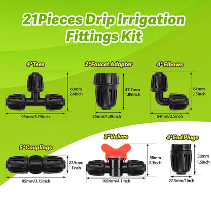 Copadri 21 Pieces 1/2 Inch Drip Irrigation Fittings Kit, 1/2'' Drip Line Barbed Fittings for 1/2 Inch Irrigation Tubing (1/2" ID x 0.650" OD) Anti-Leak Lock Nut Connectors for Garden Drip System