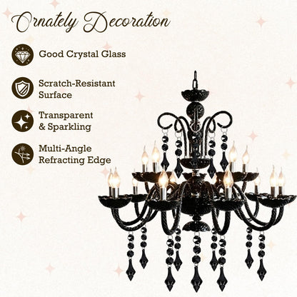 Buachois 10Pcs Clear Acrylic Crystal Ornament Beads Garland Chandelier Hanging Crystals for Wedding Party Celebration Christmas Tree Decor Black